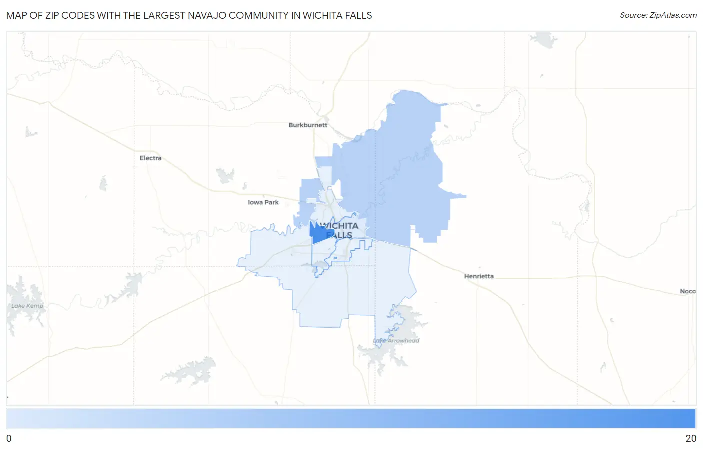 Zip Codes with the Largest Navajo Community in Wichita Falls Map