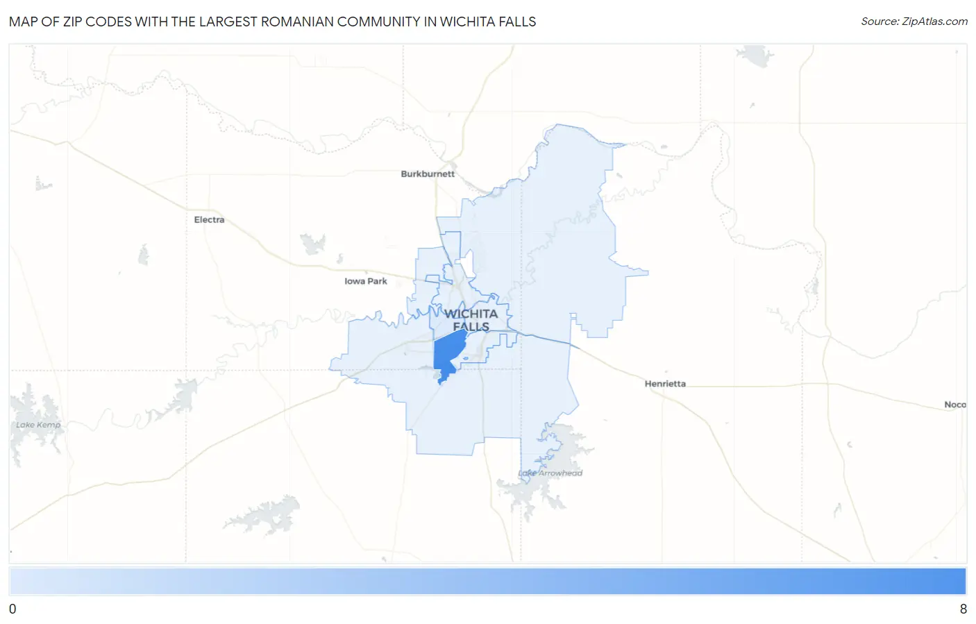 Zip Codes with the Largest Romanian Community in Wichita Falls Map