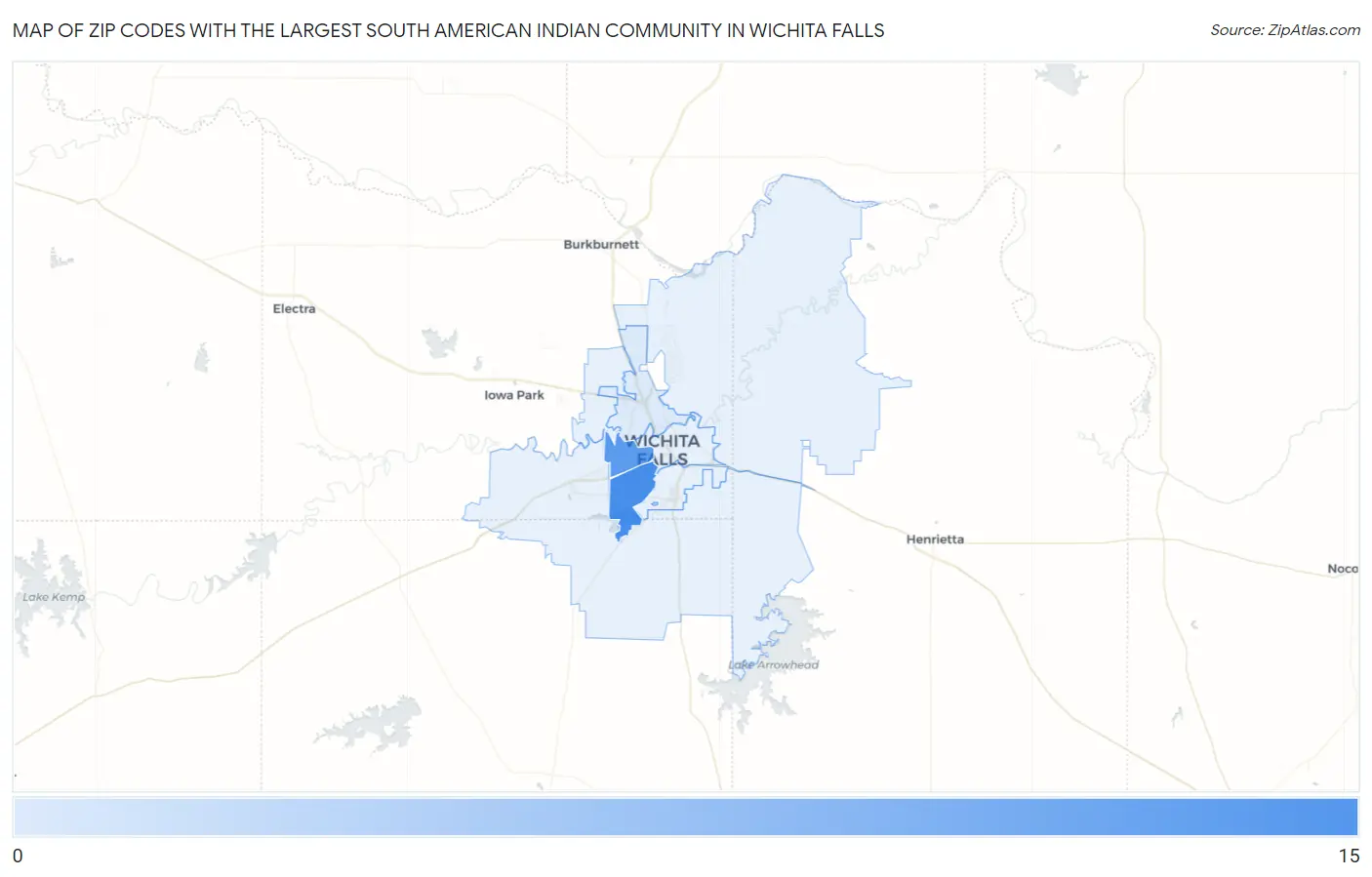 Zip Codes with the Largest South American Indian Community in Wichita Falls Map