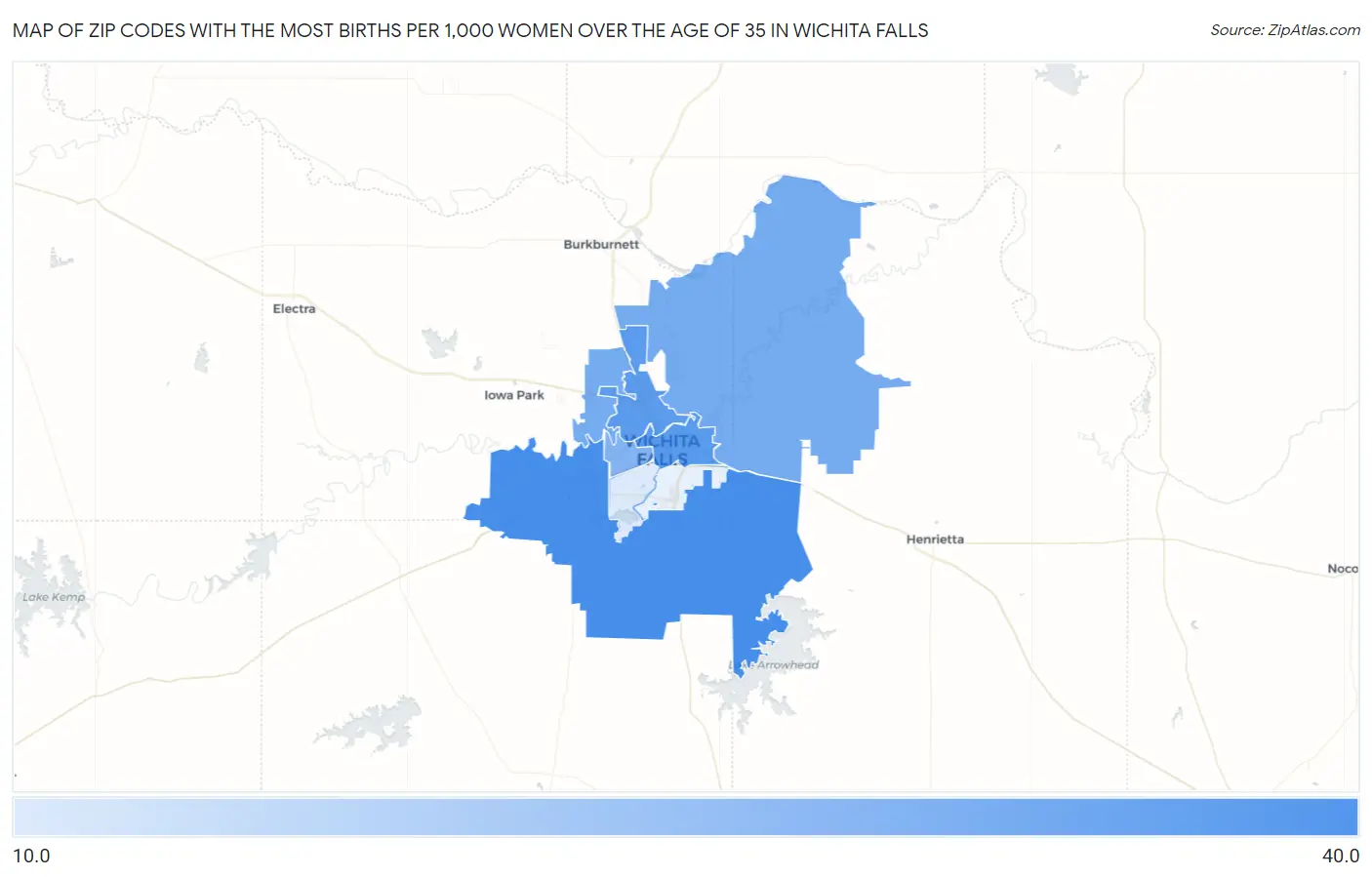 Zip Codes with the Most Births per 1,000 Women Over the Age of 35 in Wichita Falls Map