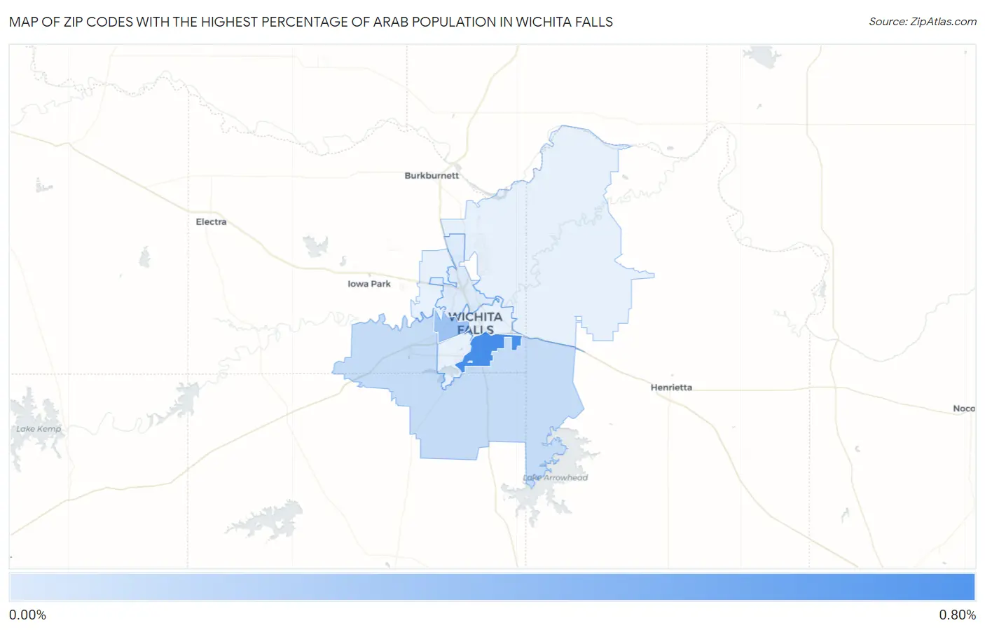 Zip Codes with the Highest Percentage of Arab Population in Wichita Falls Map