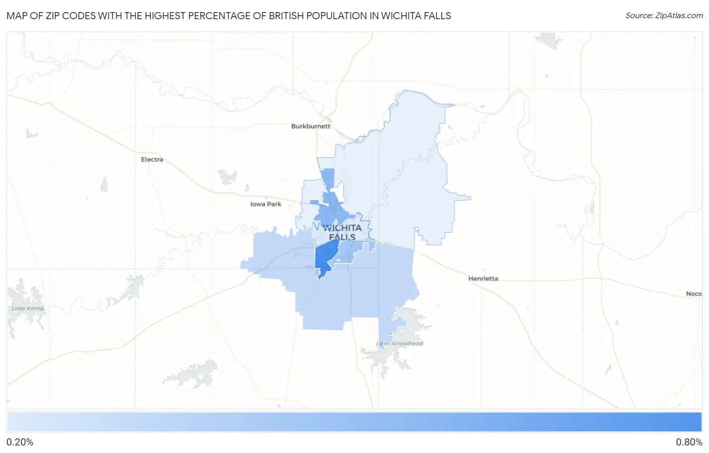 Zip Codes with the Highest Percentage of British Population in Wichita Falls Map