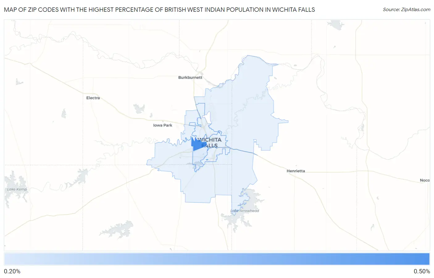 Zip Codes with the Highest Percentage of British West Indian Population in Wichita Falls Map