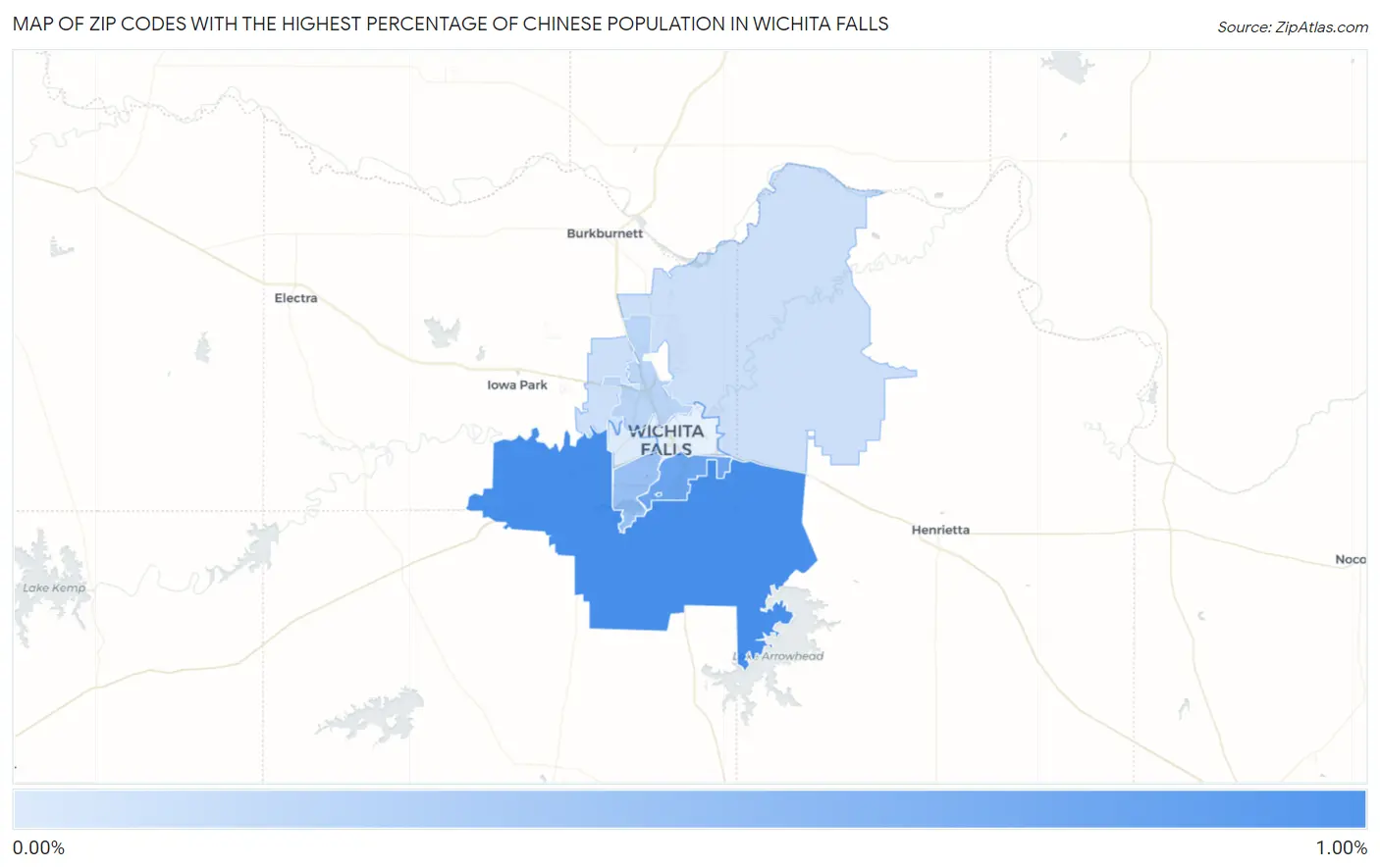 Zip Codes with the Highest Percentage of Chinese Population in Wichita Falls Map