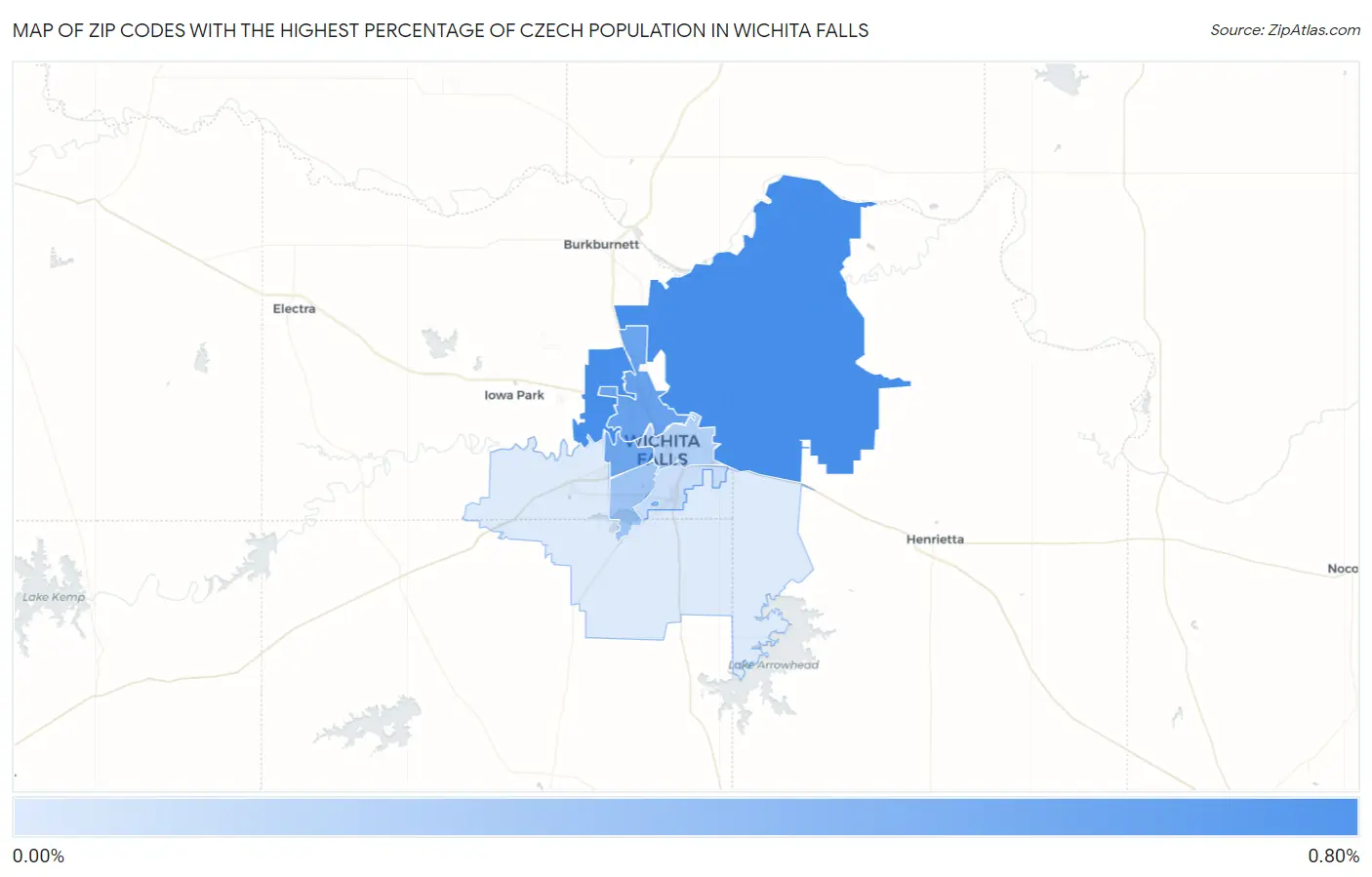 Zip Codes with the Highest Percentage of Czech Population in Wichita Falls Map