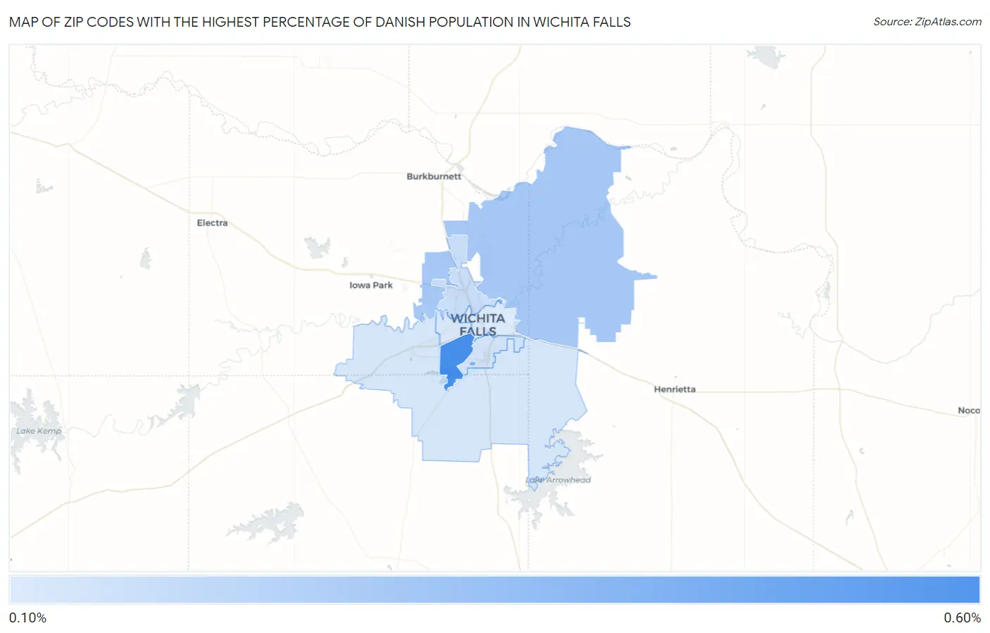 Zip Codes with the Highest Percentage of Danish Population in Wichita Falls Map
