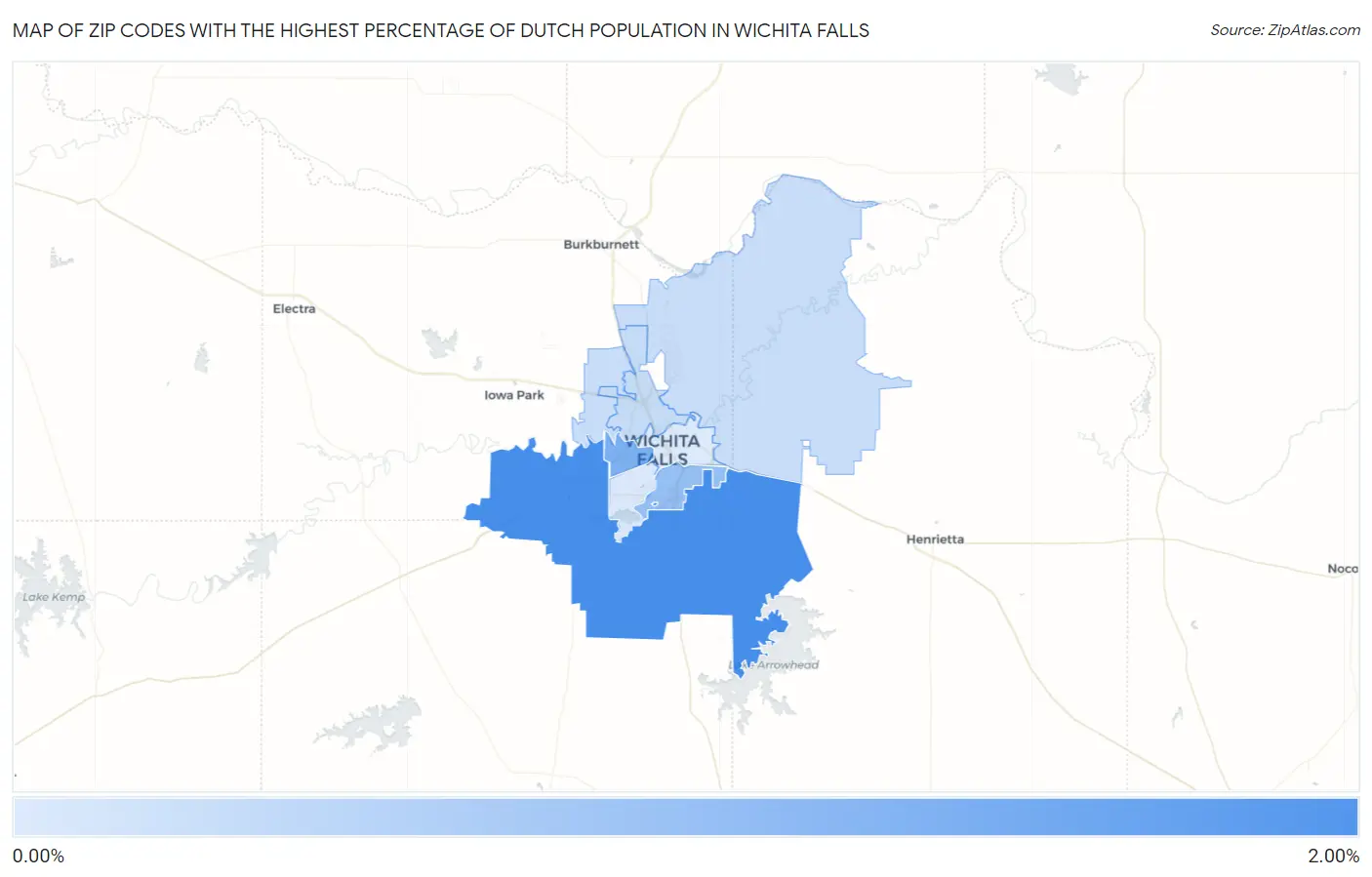 Zip Codes with the Highest Percentage of Dutch Population in Wichita Falls Map