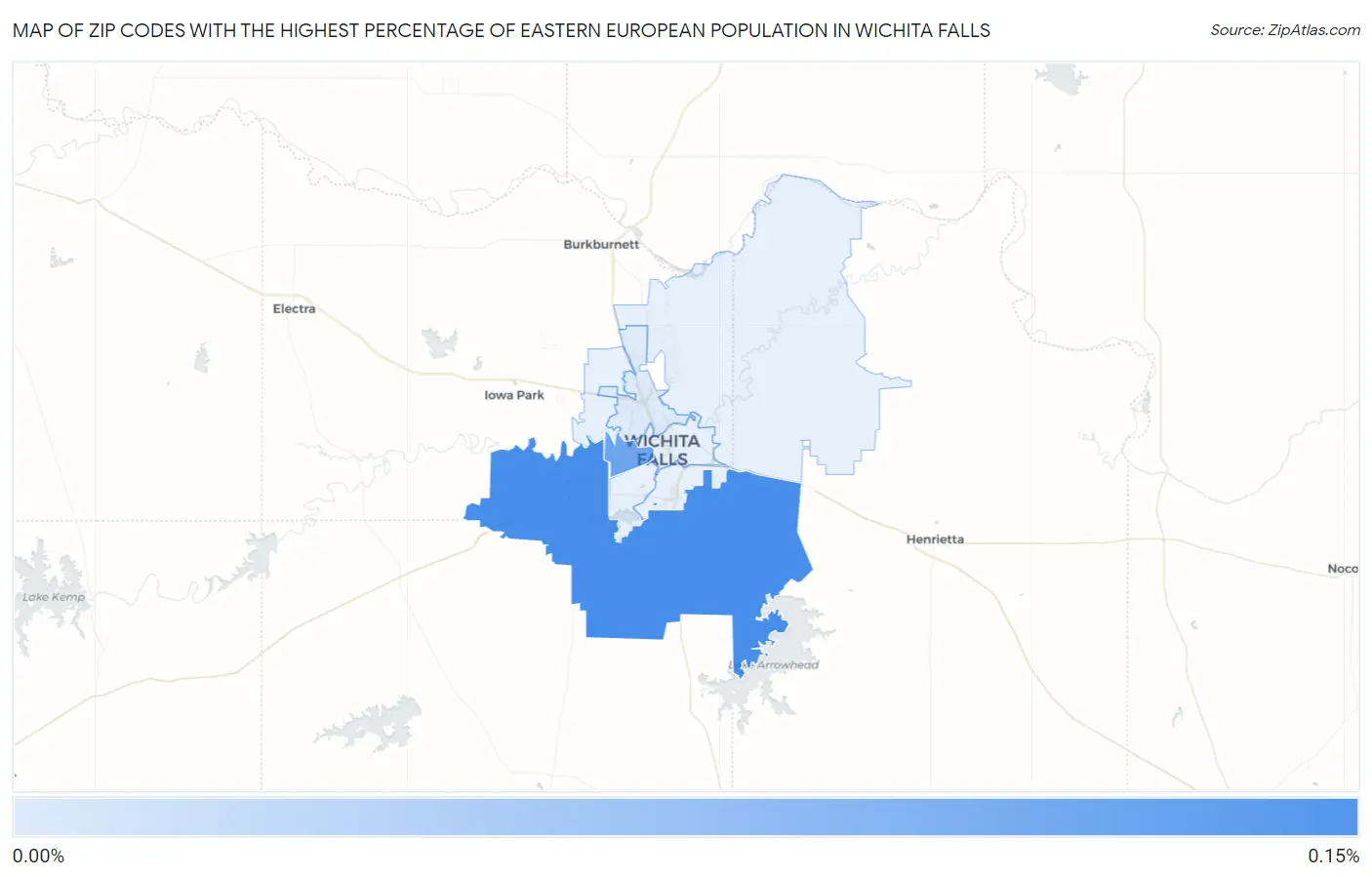 Zip Codes with the Highest Percentage of Eastern European Population in Wichita Falls Map