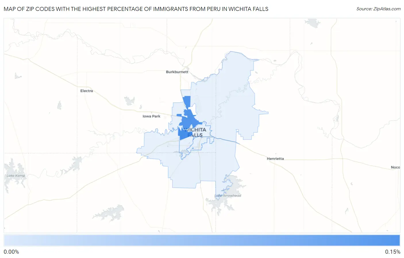Zip Codes with the Highest Percentage of Immigrants from Peru in Wichita Falls Map