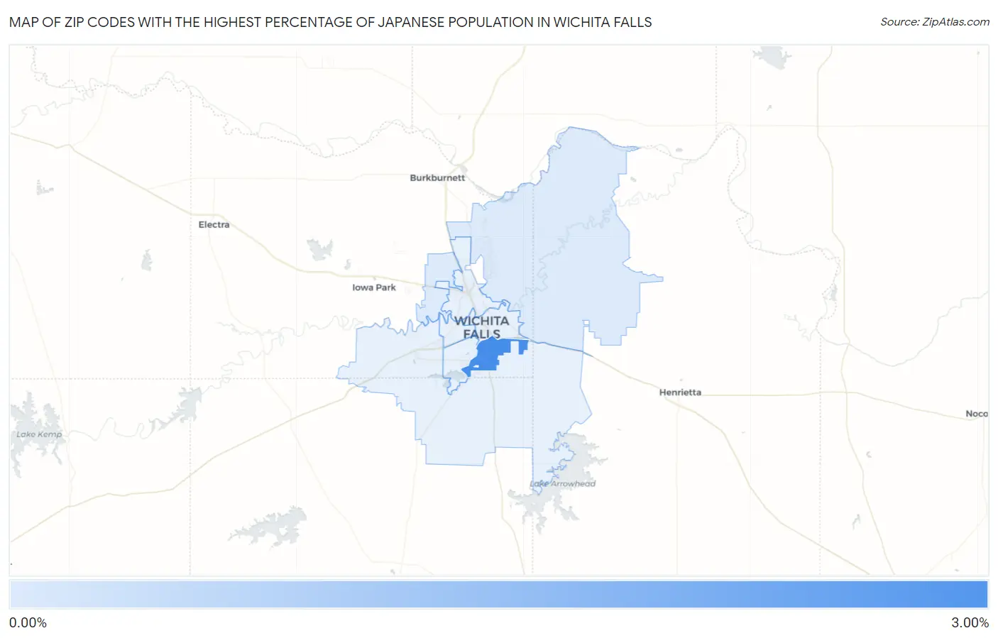 Zip Codes with the Highest Percentage of Japanese Population in Wichita Falls Map