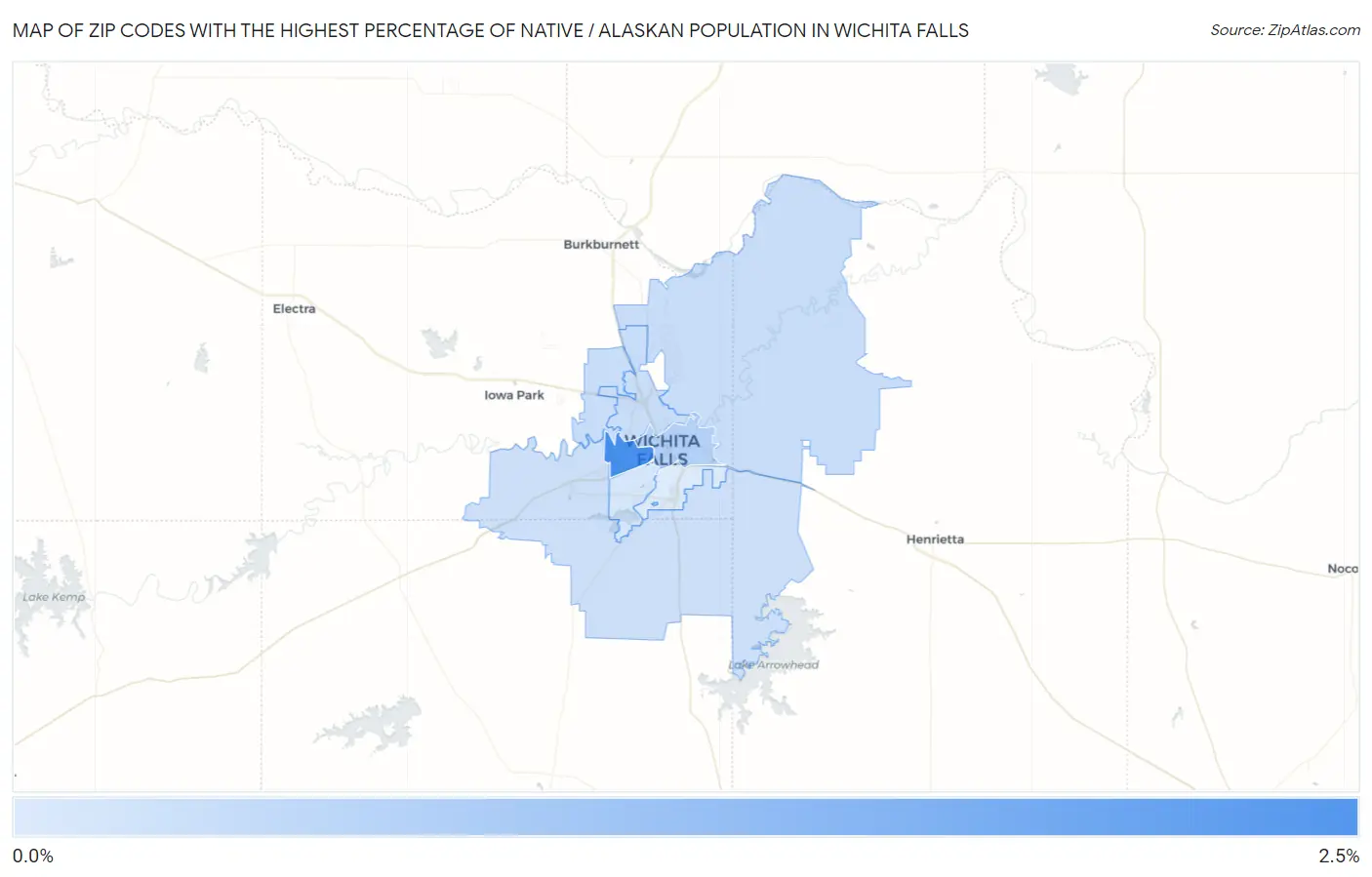 Zip Codes with the Highest Percentage of Native / Alaskan Population in Wichita Falls Map