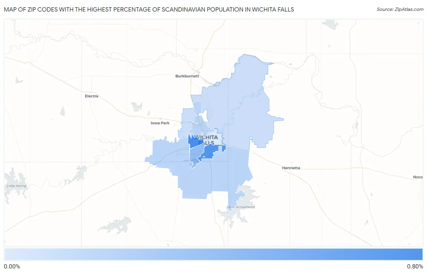 Zip Codes with the Highest Percentage of Scandinavian Population in Wichita Falls Map