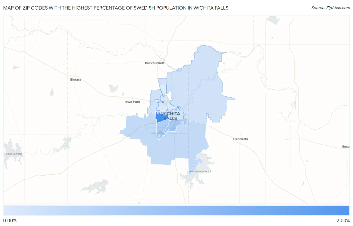 Zip Codes with the Highest Percentage of Swedish Population in Wichita Falls Map