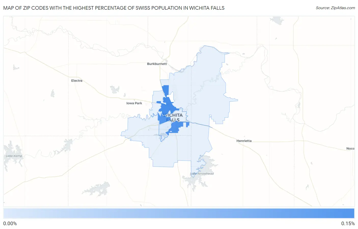 Zip Codes with the Highest Percentage of Swiss Population in Wichita Falls Map