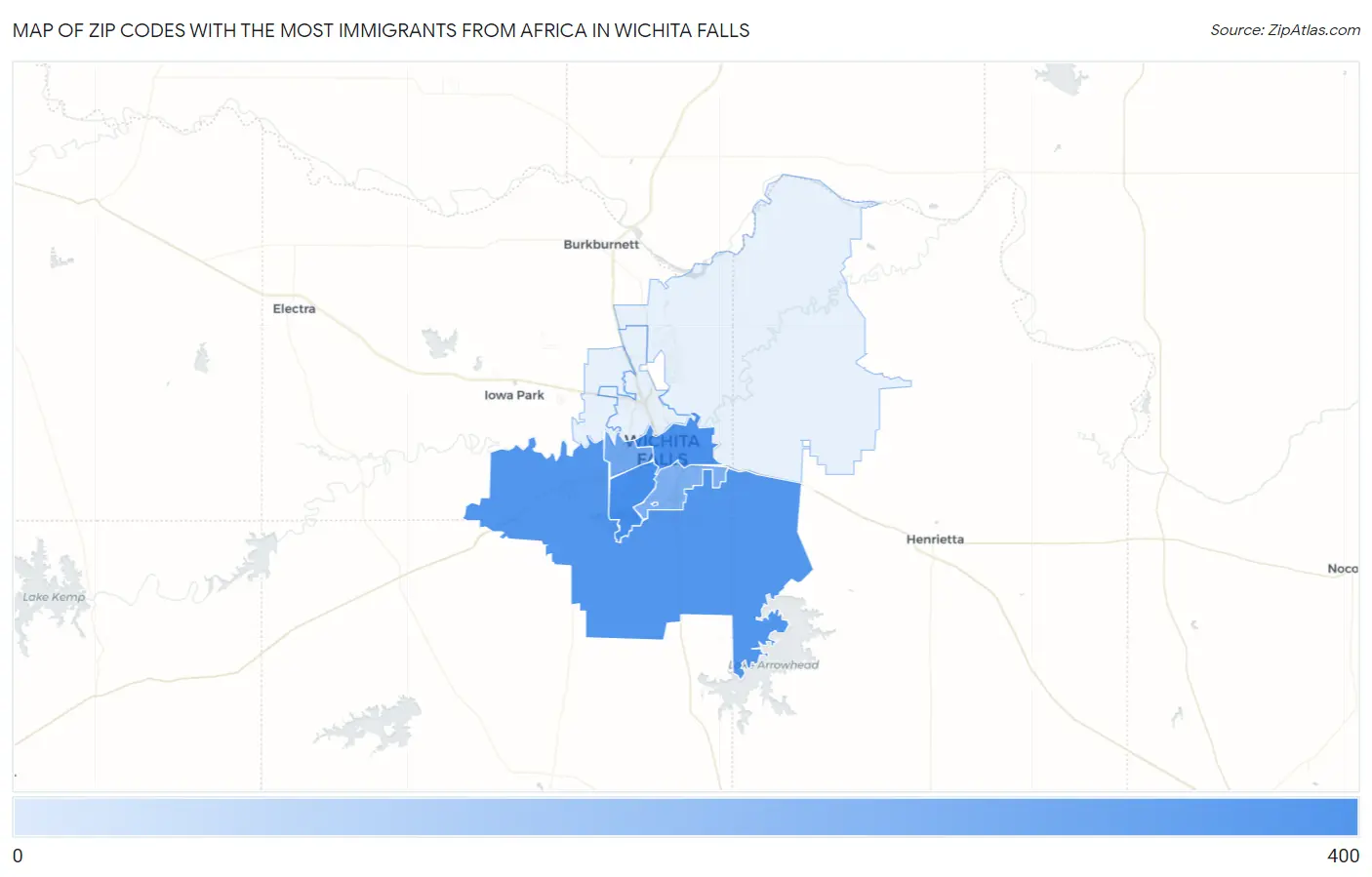 Zip Codes with the Most Immigrants from Africa in Wichita Falls Map