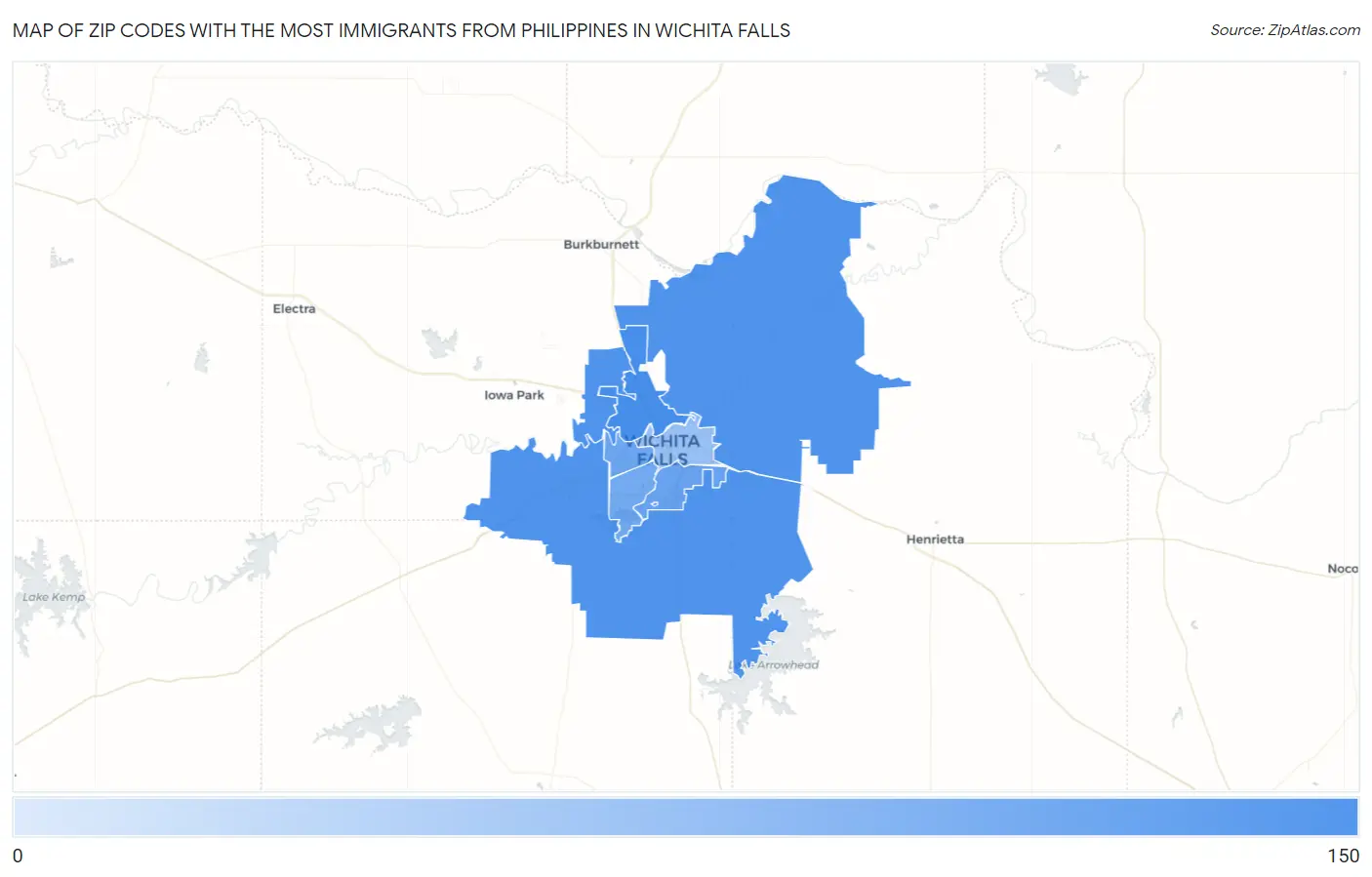 Zip Codes with the Most Immigrants from Philippines in Wichita Falls Map