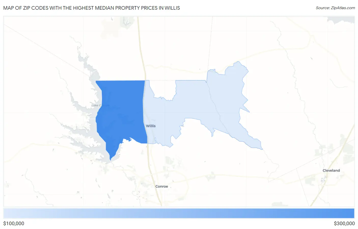 Zip Codes with the Highest Median Property Prices in Willis Map