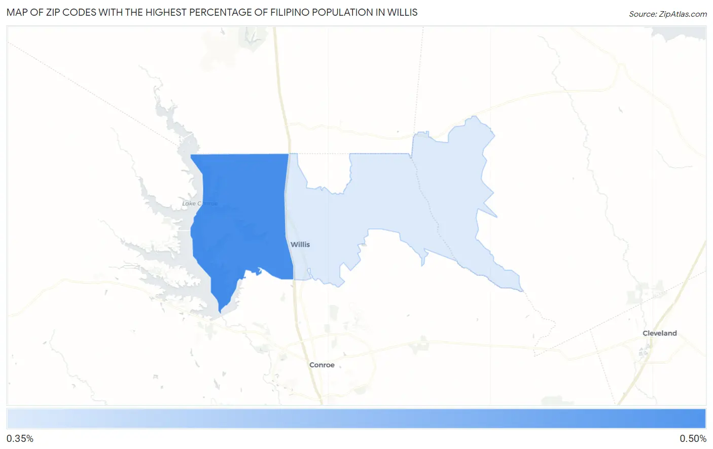 Zip Codes with the Highest Percentage of Filipino Population in Willis Map