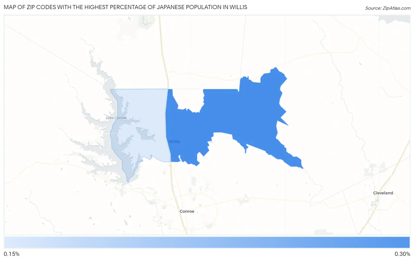 Zip Codes with the Highest Percentage of Japanese Population in Willis Map