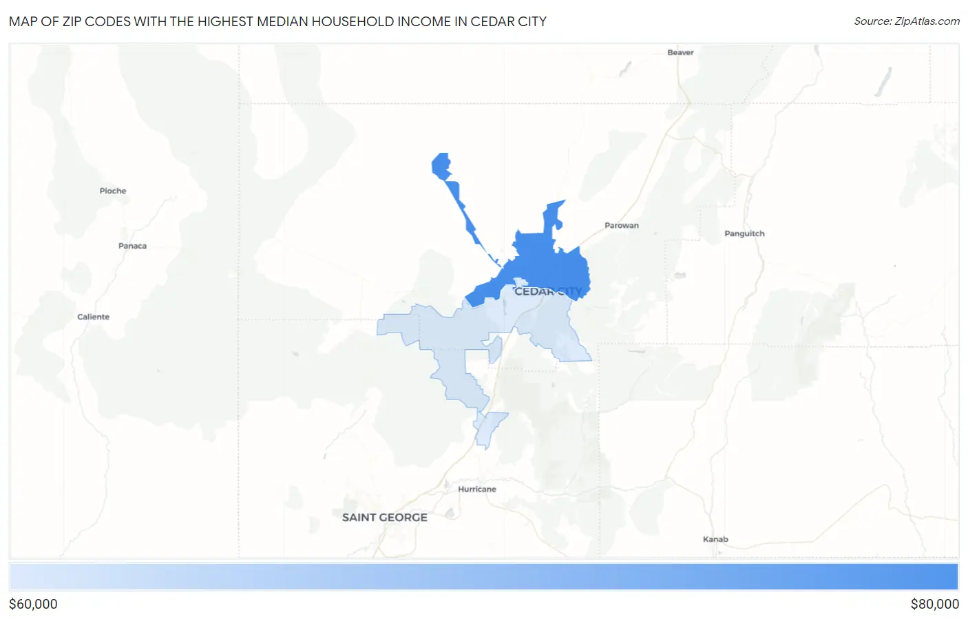 Zip Codes with the Highest Median Household Income in Cedar City Map