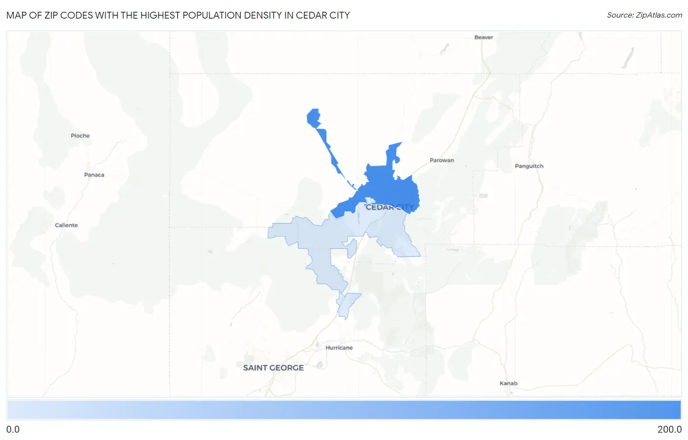 Zip Codes with the Highest Population Density in Cedar City Map