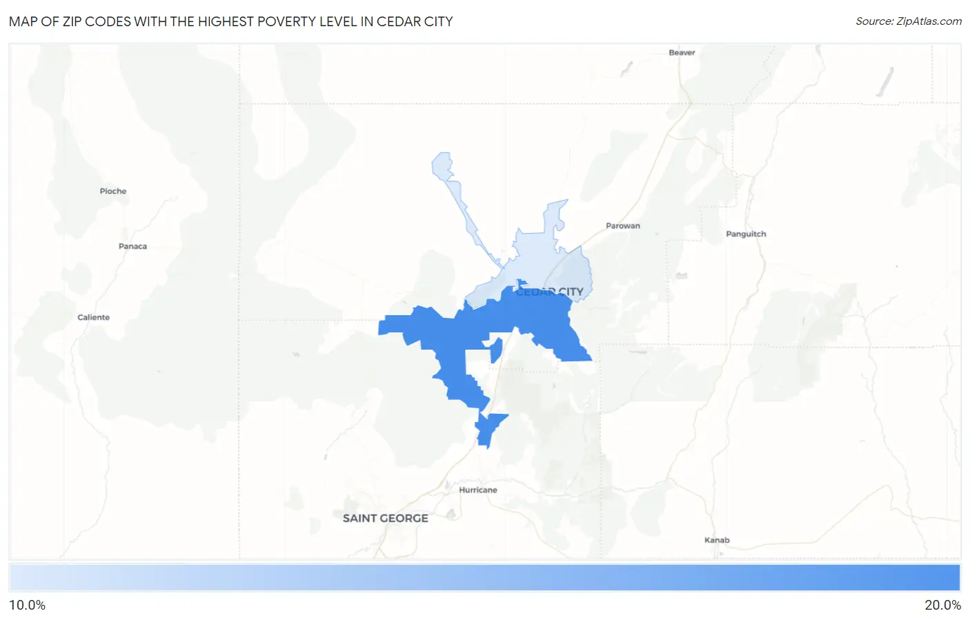 Zip Codes with the Highest Poverty Level in Cedar City Map