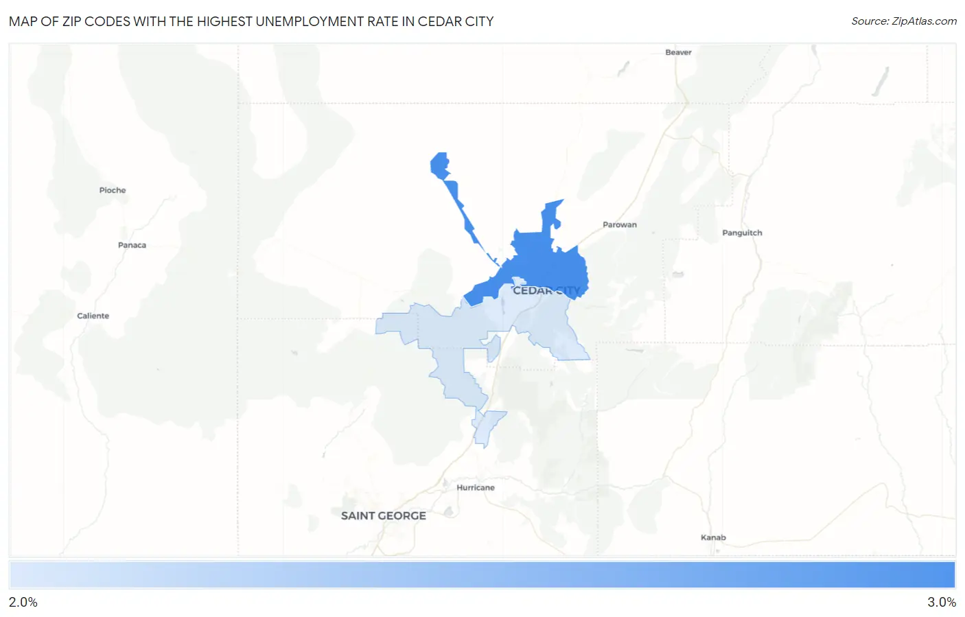 Zip Codes with the Highest Unemployment Rate in Cedar City Map
