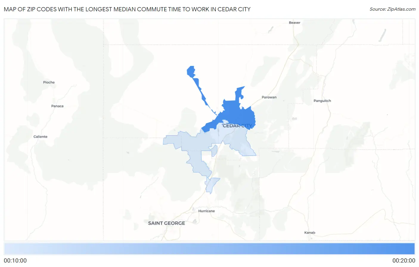 Zip Codes with the Longest Median Commute Time to Work in Cedar City Map