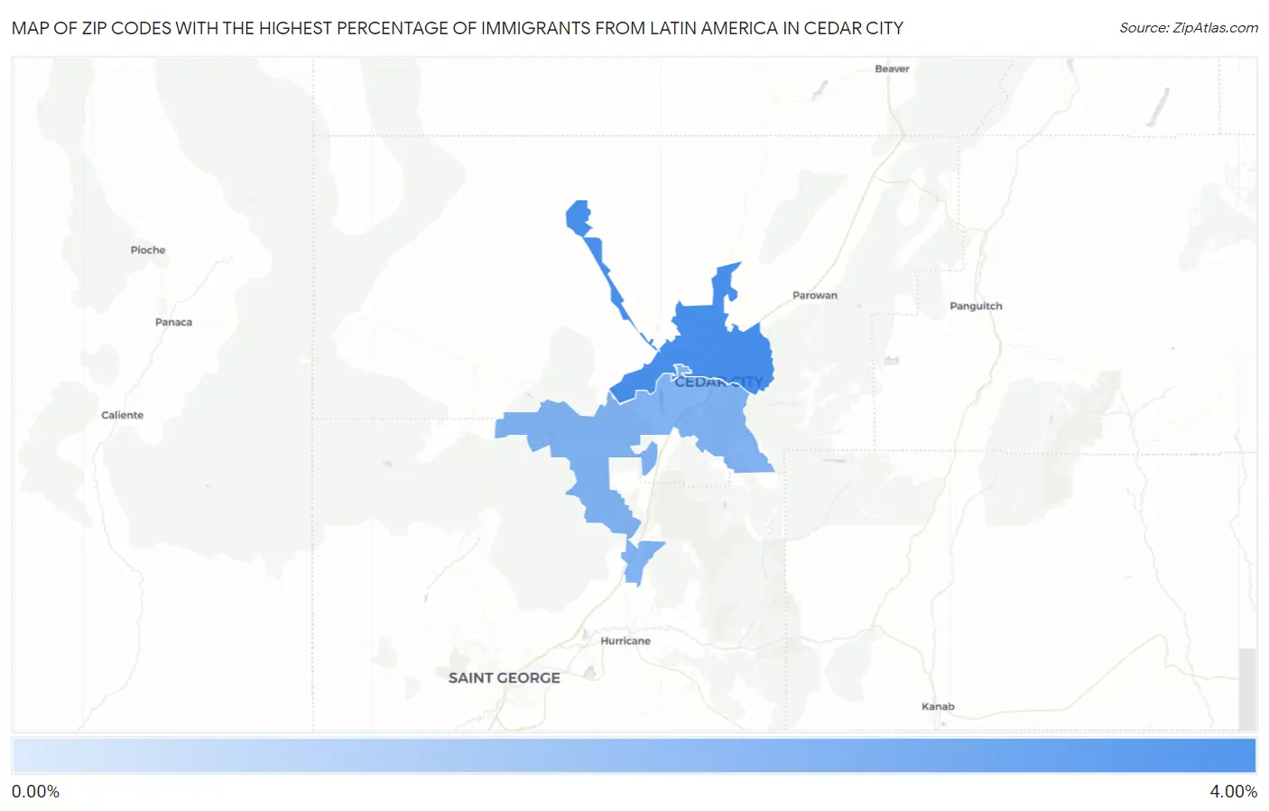Zip Codes with the Highest Percentage of Immigrants from Latin America in Cedar City Map