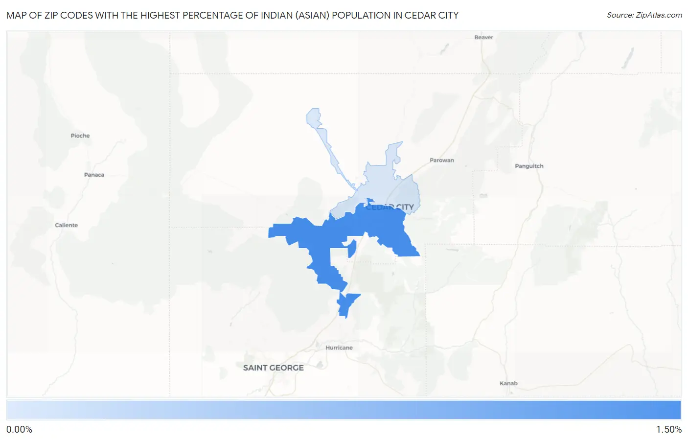 Zip Codes with the Highest Percentage of Indian (Asian) Population in Cedar City Map