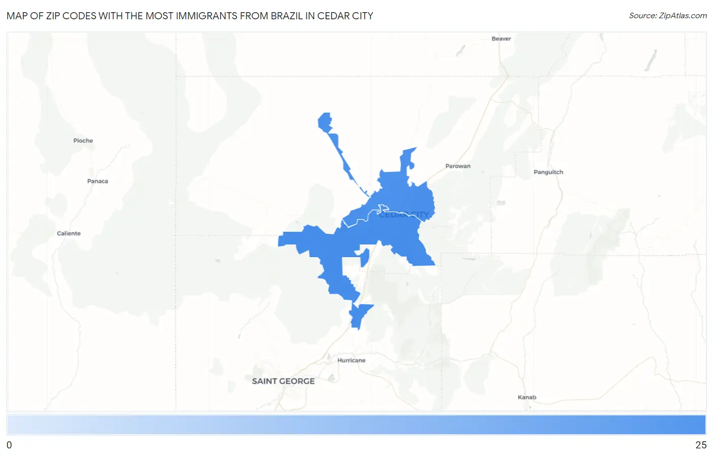 Zip Codes with the Most Immigrants from Brazil in Cedar City Map