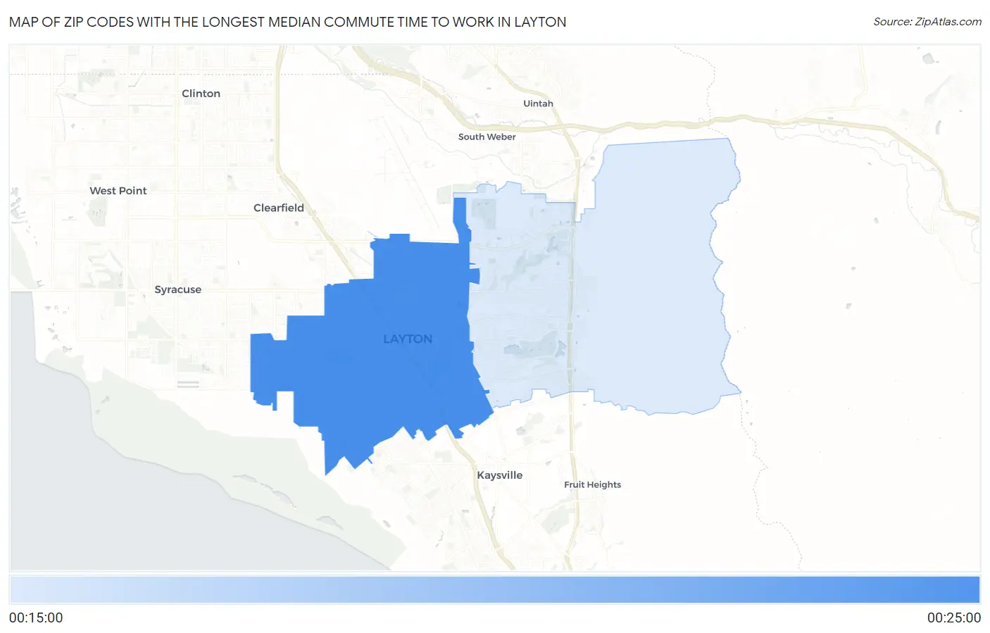 Zip Codes with the Longest Median Commute Time to Work in Layton Map