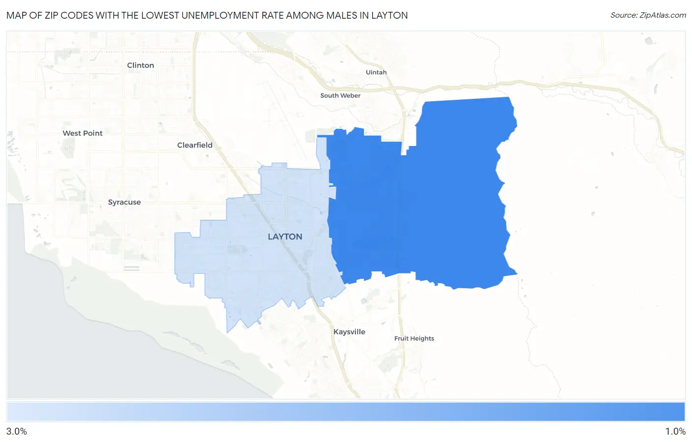 Zip Codes with the Lowest Unemployment Rate Among Males in Layton Map