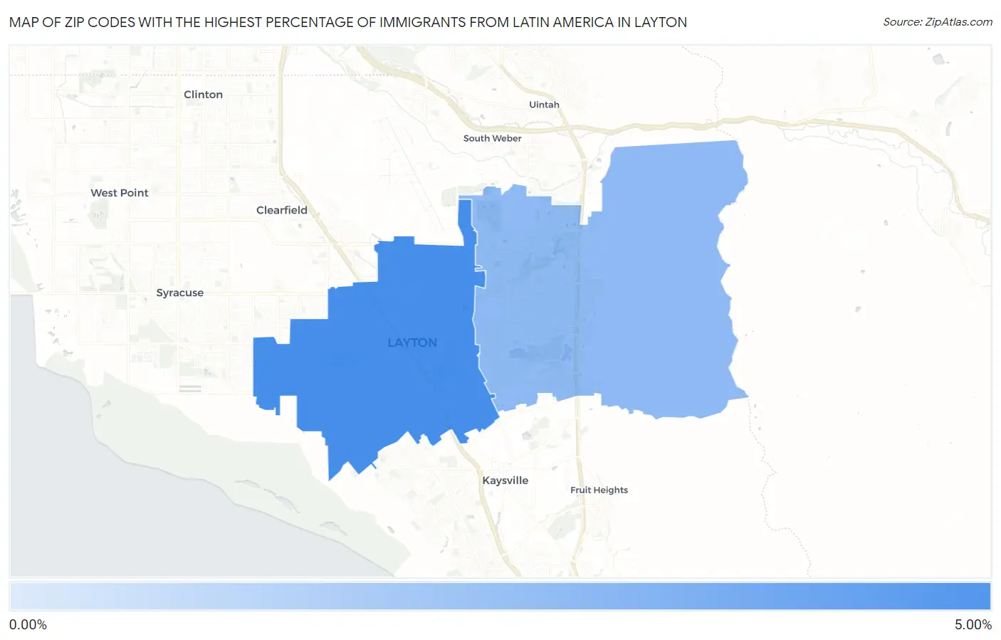 Zip Codes with the Highest Percentage of Immigrants from Latin America in Layton Map
