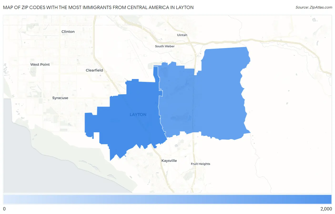 Zip Codes with the Most Immigrants from Central America in Layton Map