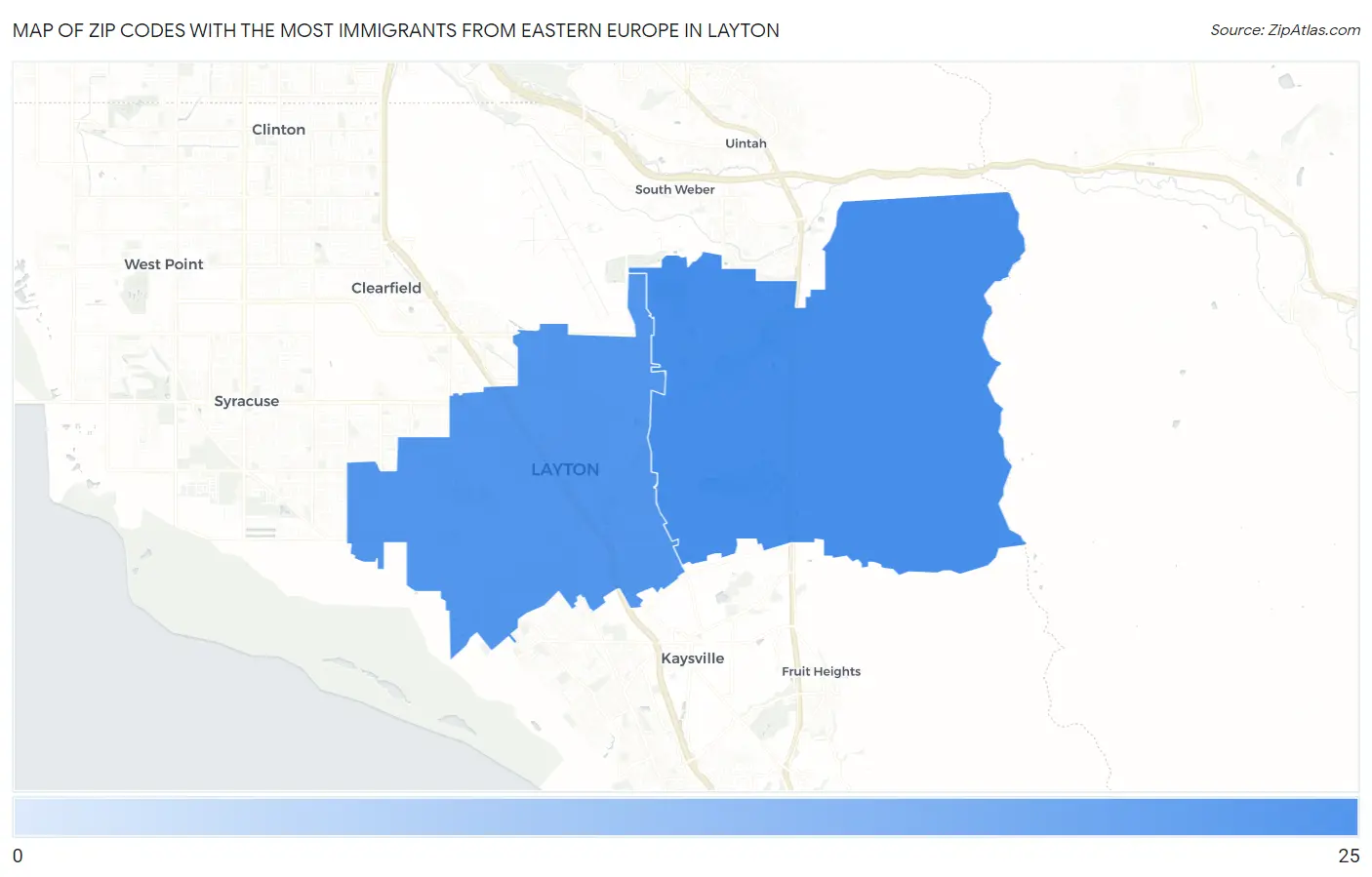 Zip Codes with the Most Immigrants from Eastern Europe in Layton Map