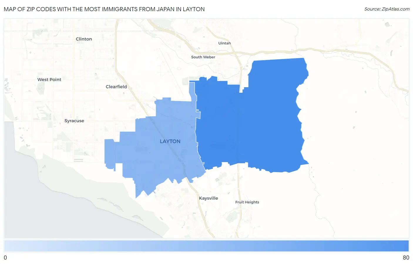 Zip Codes with the Most Immigrants from Japan in Layton Map