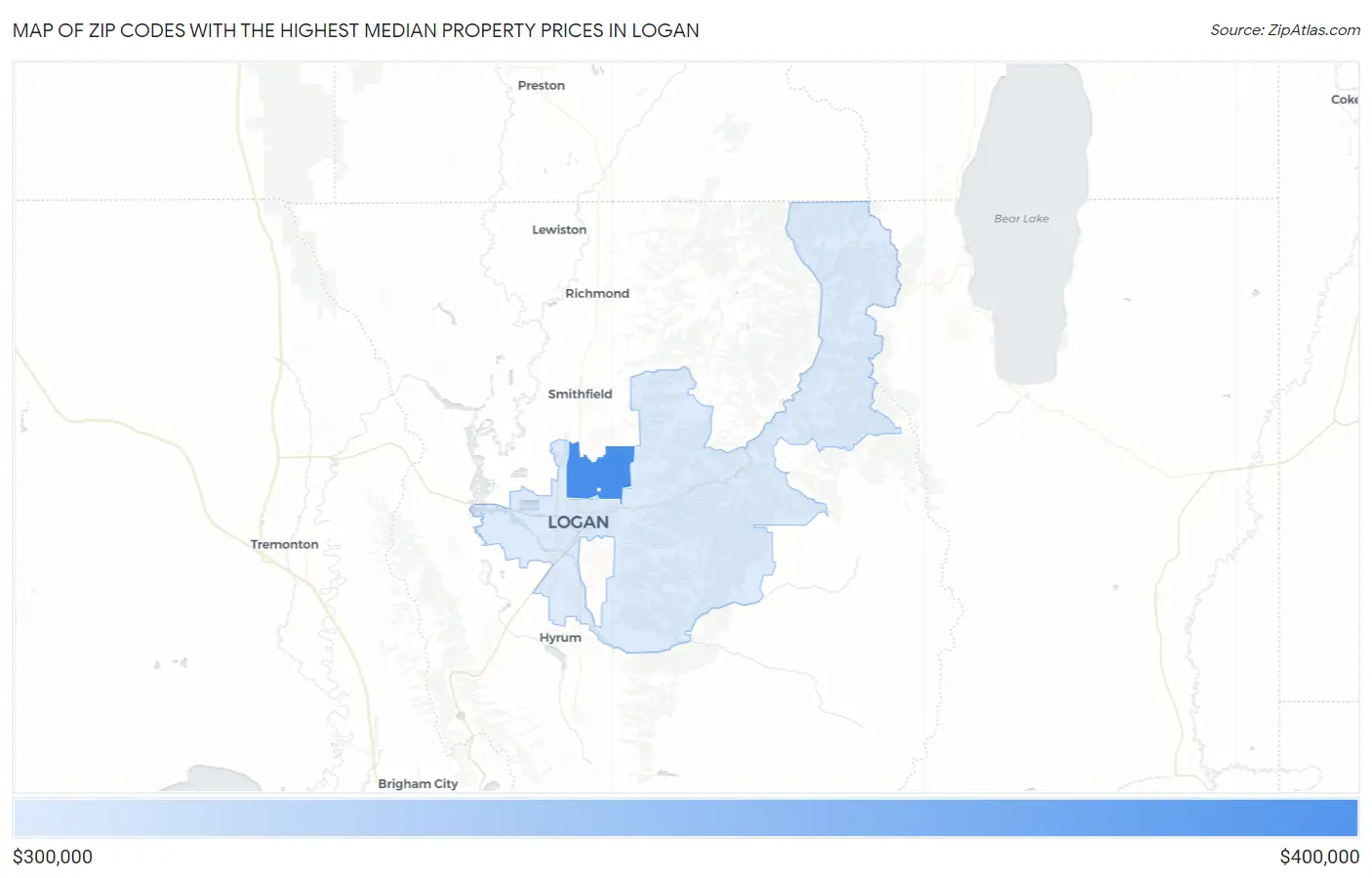Zip Codes with the Highest Median Property Prices in Logan Map
