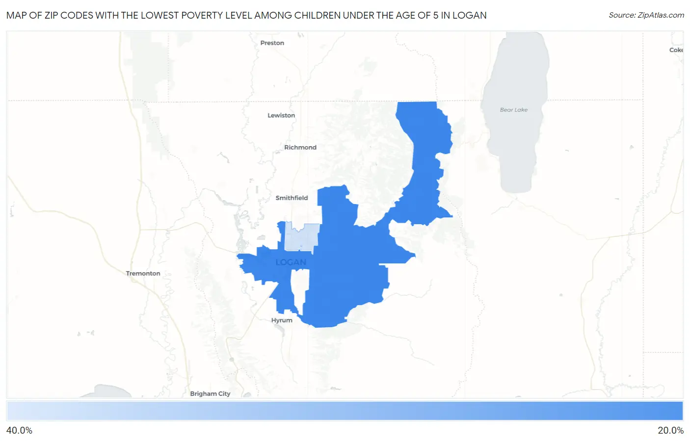 Zip Codes with the Lowest Poverty Level Among Children Under the Age of 5 in Logan Map