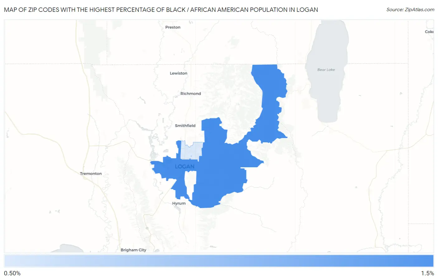 Zip Codes with the Highest Percentage of Black / African American Population in Logan Map