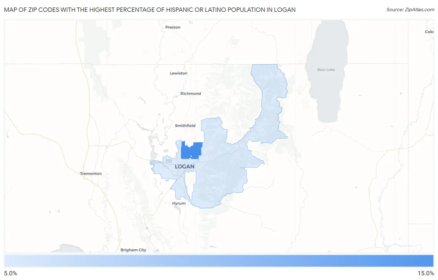 Zip Codes with the Highest Percentage of Hispanic or Latino Population in Logan Map