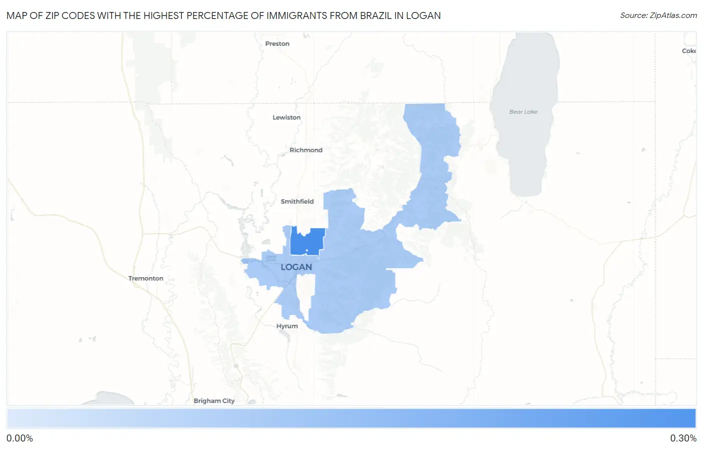 Zip Codes with the Highest Percentage of Immigrants from Brazil in Logan Map