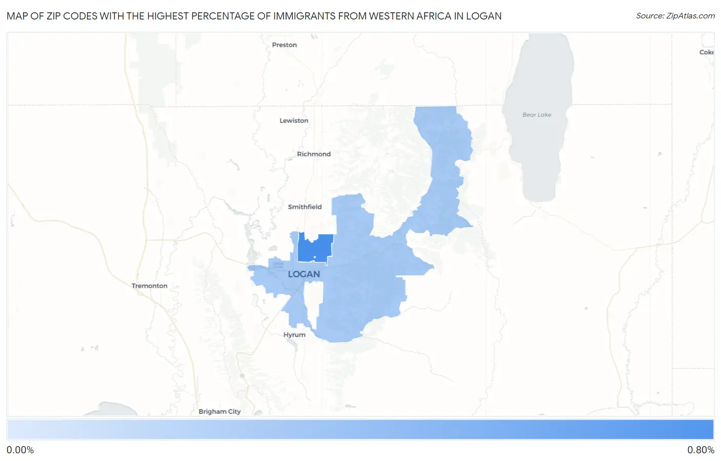Zip Codes with the Highest Percentage of Immigrants from Western Africa in Logan Map