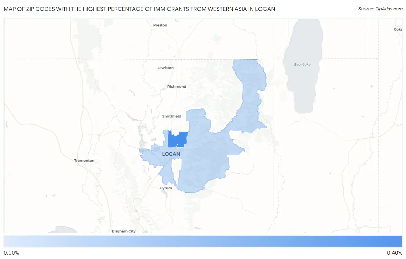 Zip Codes with the Highest Percentage of Immigrants from Western Asia in Logan Map