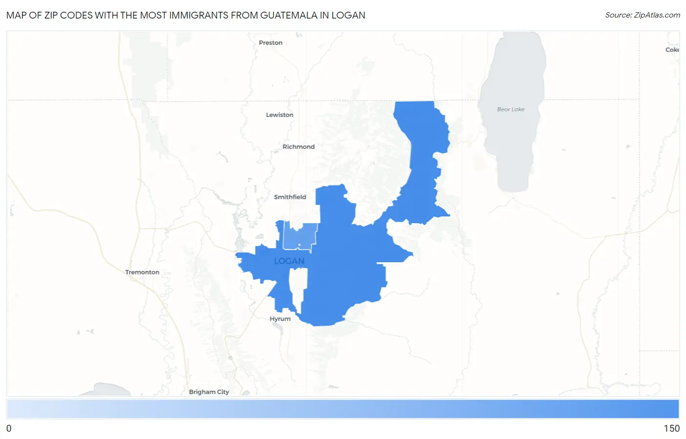 Zip Codes with the Most Immigrants from Guatemala in Logan Map