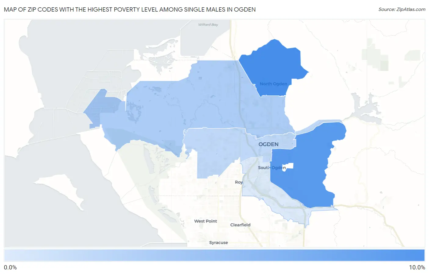 Zip Codes with the Highest Poverty Level Among Single Males in Ogden Map
