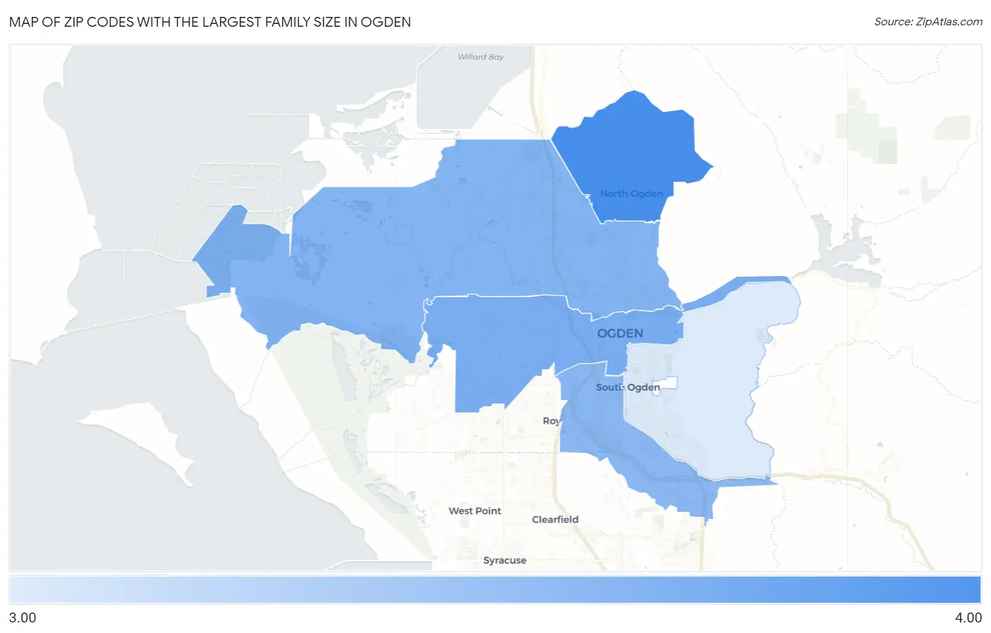Zip Codes with the Largest Family Size in Ogden Map