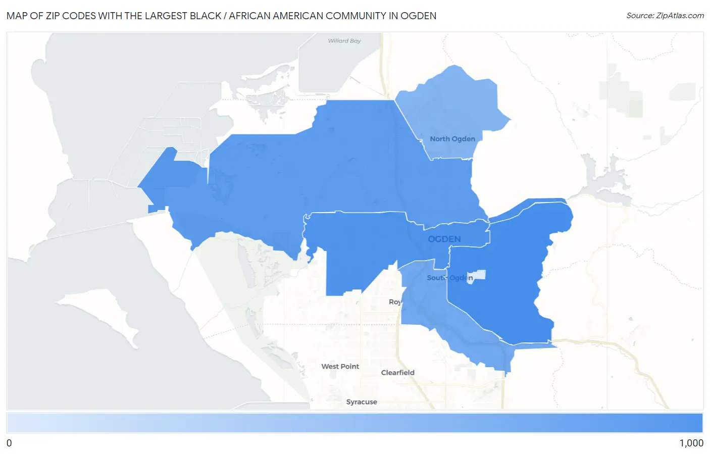 Zip Codes with the Largest Black / African American Community in Ogden Map