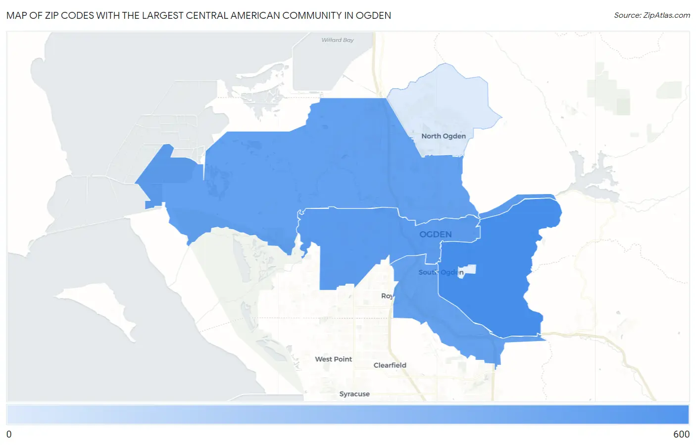 Zip Codes with the Largest Central American Community in Ogden Map