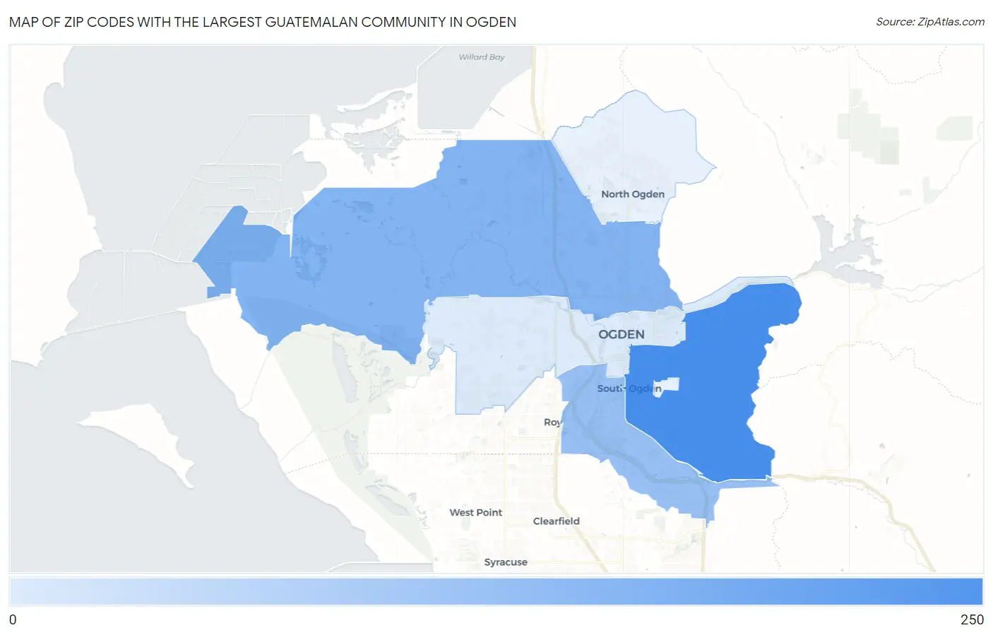 Zip Codes with the Largest Guatemalan Community in Ogden Map